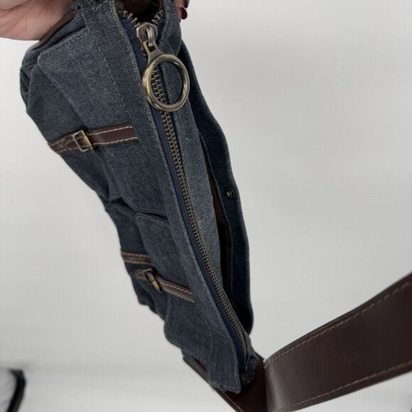 Nine West Vintage Y2k Denim Shoulder Bag Brown Faux Leather Purse 90s - Picture 9 of 11